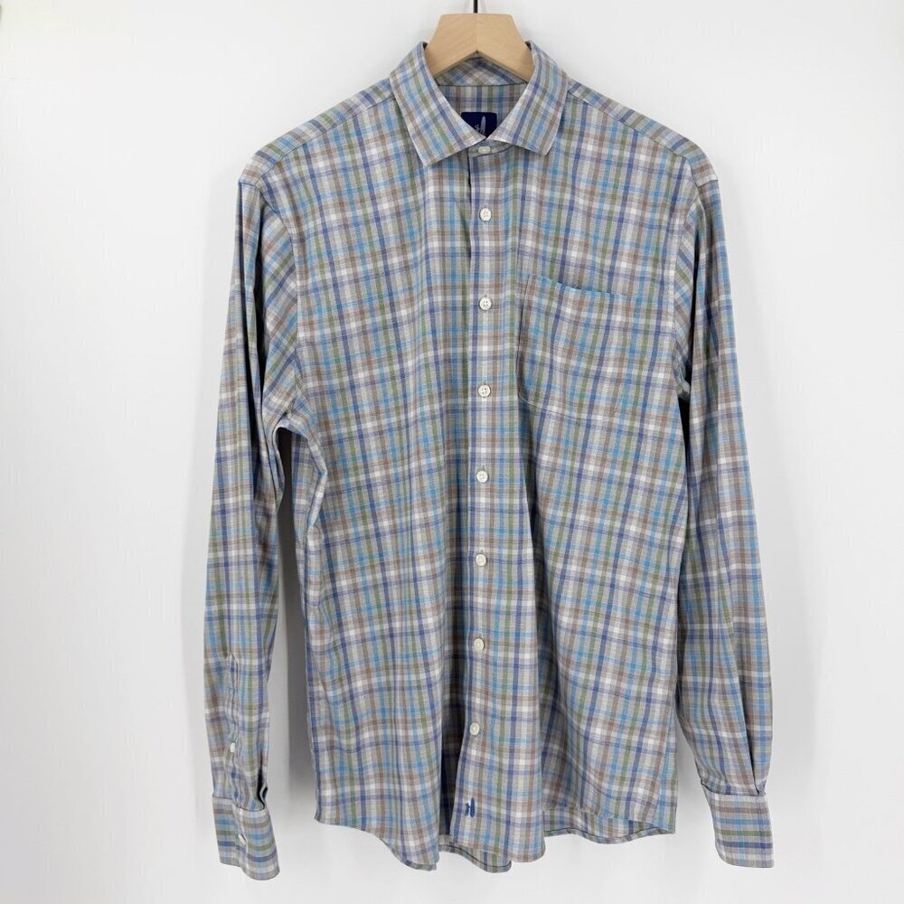 Johnnie-O Prep-Formance Button-Up Shirt Gray Plaid M Casual Office Surf Outdoor